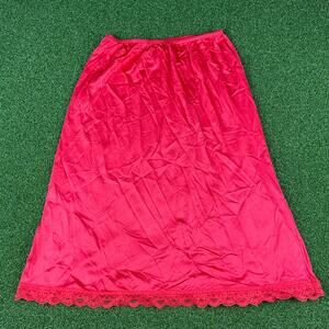 Vintage Deena Red Lace Trim Pull On Nightie Half Slip Skirt Sz M